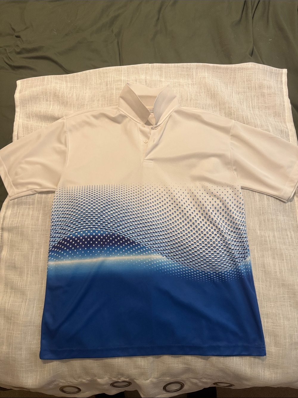 Men's White and Blue Gradient Athletic Polo Shirt